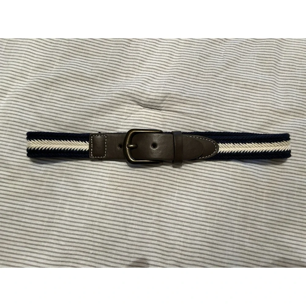 Oshkosh‎ B'Gosh Boys Size Medium Braided Woven Belt Navy Blue White Faux Leather